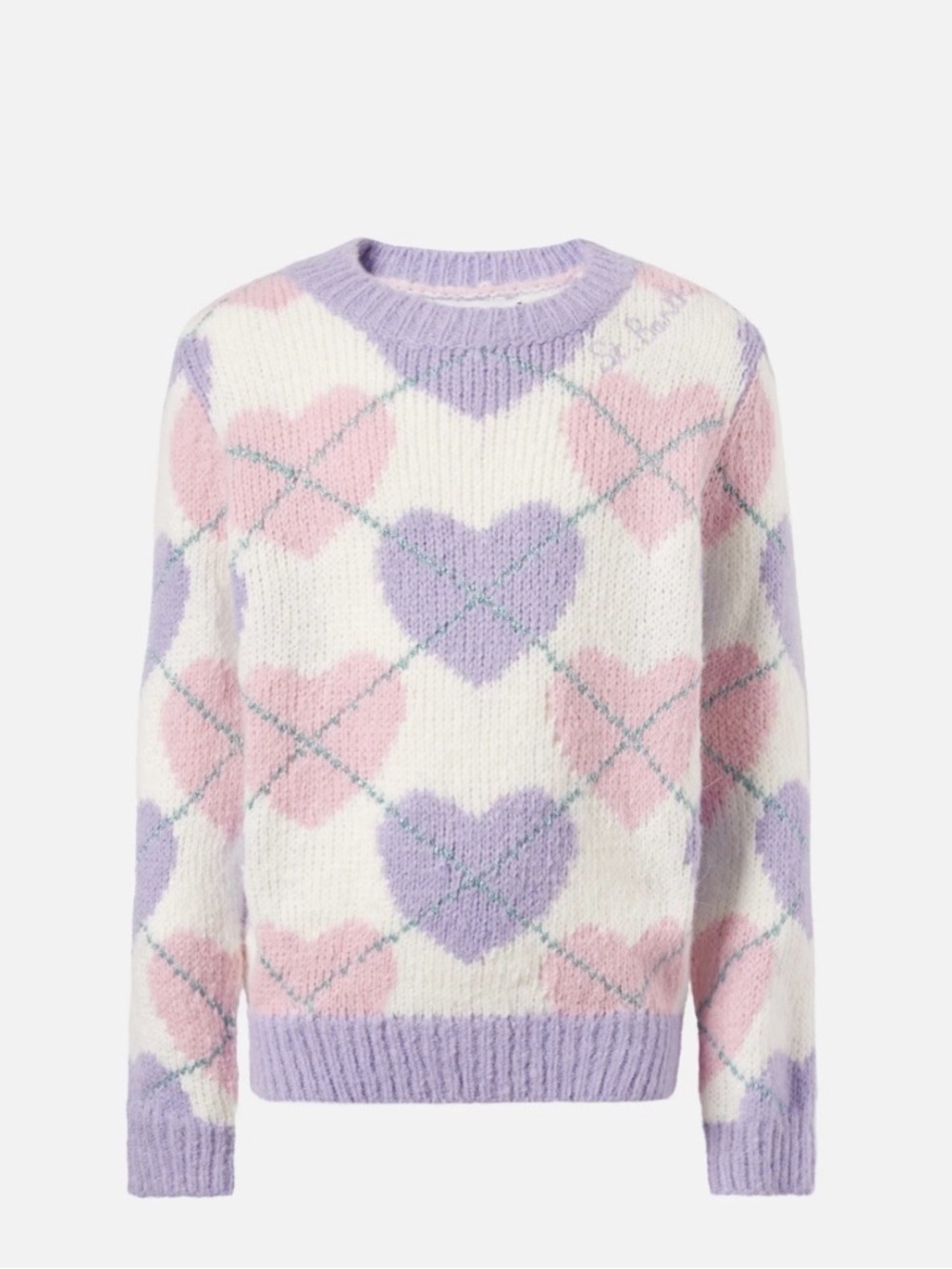 MC2 Saint Barth White, Pink & Lavender Heart Argyle Crewneck Sweater